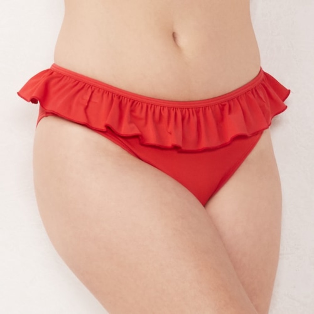 LC Lauren Conrad Red Ruffle Bikini Bottoms Feminine Swim Beach Vacation NWT XL